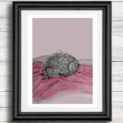 Whimsical, quirky dog art print - dog sleeping , A4