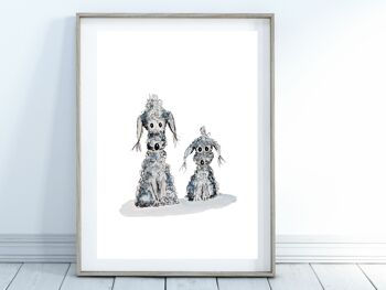 Impression d'art de chien fantaisiste et excentrique - deux chiens gris, A5 3