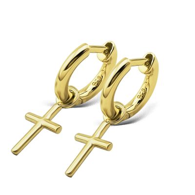 Jwls4u Oorbellen Earrings Cross Goldplated JE013G