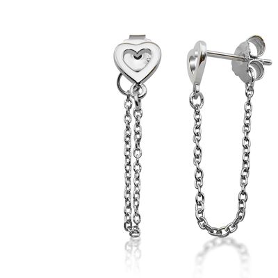 Jwls4u Oorbellen Hanger Heart with chain Silver JE022S