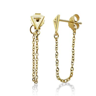 Jwls4u Oorbellen Hanger Triangle with chain Silver Gold-Plated JE023G