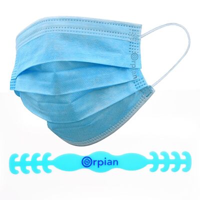 Mascarillas médicas tipo IIR - Orpian® - 30 mascarillas y 10 correas Easi-Fit (azul)