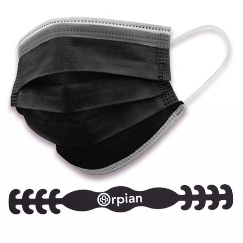 Type IIR Medical Face Masks - Orpian® - 30 Masks & 10 Easi-Fit Straps (Black)