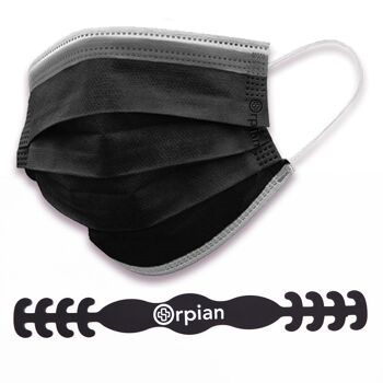 Masques médicaux de type IIR - Orpian® - Carton de 900 (180 packs de 5 au détail) Noir 1