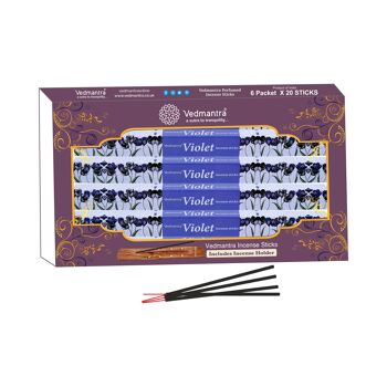 Vedmantra Lot de 6 bâtons d'encens de qualité supérieure - Violet 1