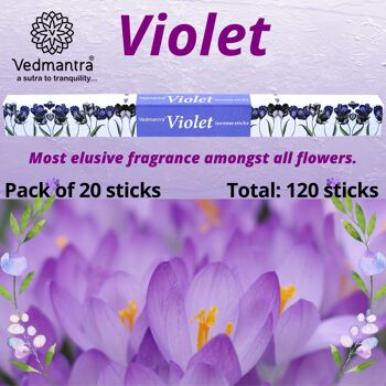 Vedmantra Lot de 6 bâtons d'encens de qualité supérieure - Violet 3