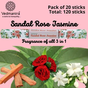 Vedmantra Lot de 6 bâtons d'encens de qualité supérieure – Rose de santal Jasmin 3