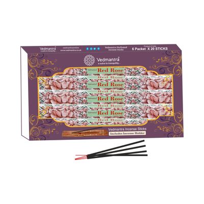 Vedmantra Lot de 6 bâtons d'encens de qualité supérieure - Rose rouge