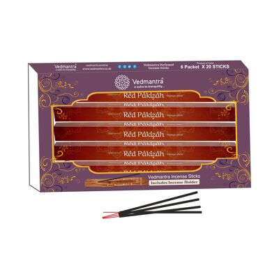 Vedmantra Lot de 6 bâtons d'encens de qualité supérieure - Pakizah rouge