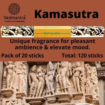 Vedmantra Lot de 6 bâtons d'encens de qualité supérieure - Kamasutra 3