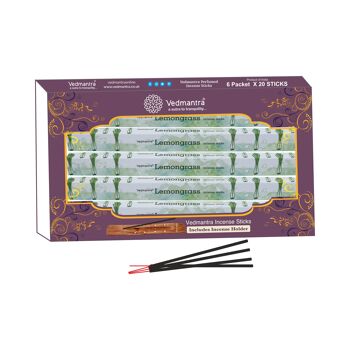 Vedmantra Lot de 6 bâtons d'encens de qualité supérieure - Citronnelle 1