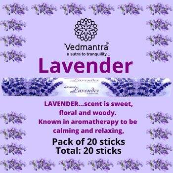 Vedmantra Lot de 6 bâtons d'encens de qualité supérieure - Lavande 3