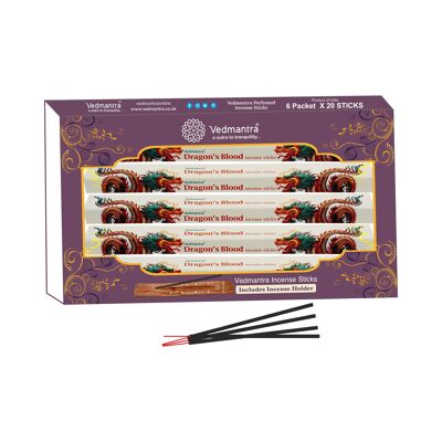 Vedmantra Lot de 6 bâtons d'encens de qualité supérieure - Sang de dragon