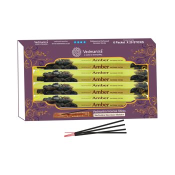 Vedmantra Lot de 6 bâtons d'encens de qualité supérieure - Ambre 1