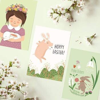 Carte postale printemps - fille avec lapin 2