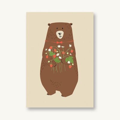 Carte postale ours aux fraises