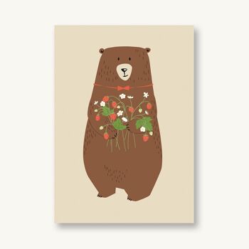 Carte postale ours aux fraises 1