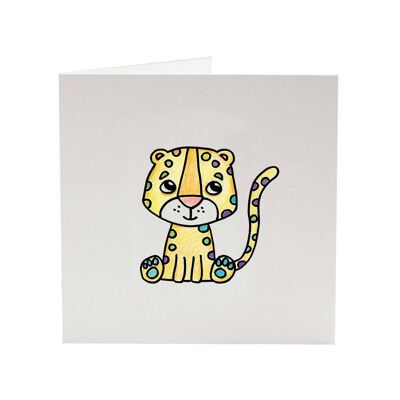 Cartolina d'auguri per bambini del fumetto di amore del leopardo