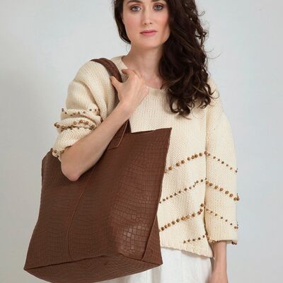 Large Brown Leather Maxi Bag
