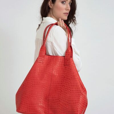 Grand sac maxi en cuir rouge