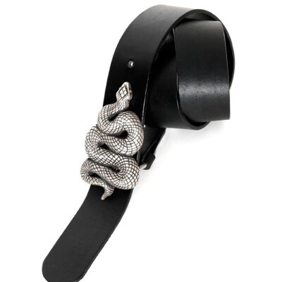 Ceinture en cuir noire à boucle serpent