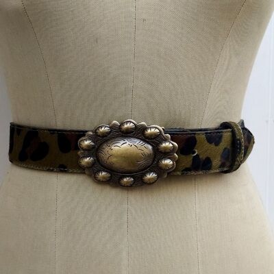Cintura da donna leopardata con fibbia ovale