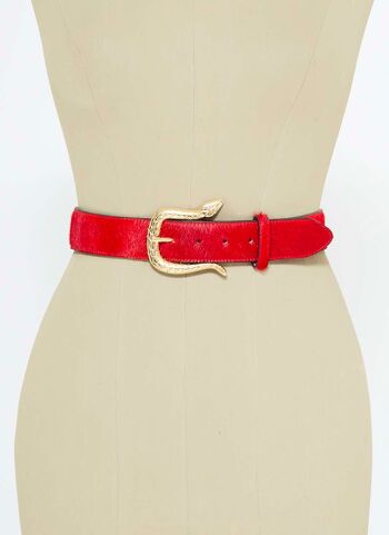 Ceinture en cuir de fourrure rouge à boucle cobra 1