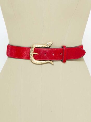 Ceinture en cuir de fourrure rouge à boucle cobra 4