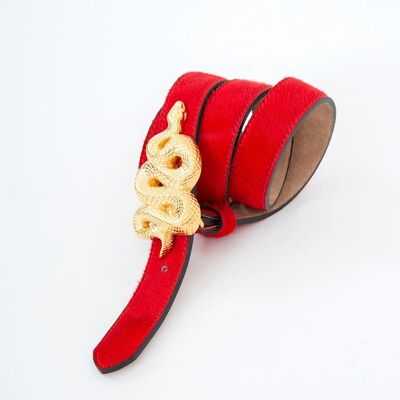 Cintura rossa con fibbia dorata a serpentina