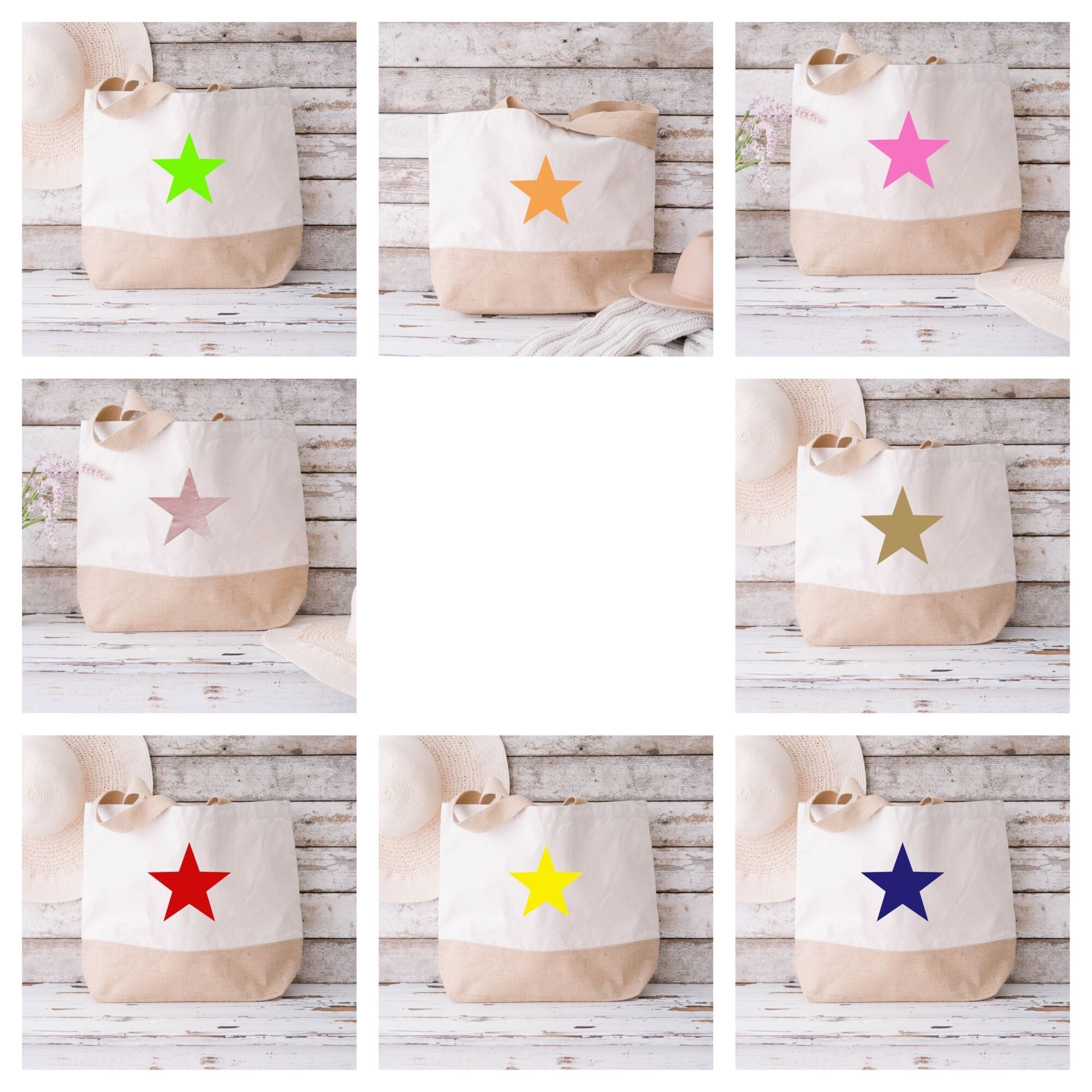 Borsa da spiaggia Star Designs Organic 100% tela di cotone e iuta Tote shopper