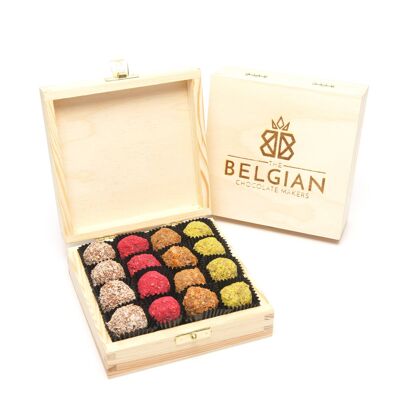 16 chocolate truffles in an engraved wooden box 240 Grs