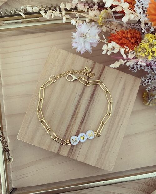 Bracelet acier inoxydable doré - Perle alphabétique - Personnalisation - Femme - Fille