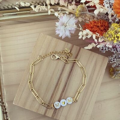 Bracelet acier inoxydable doré - Perle alphabétique - Personnalisation - Femme - Fille