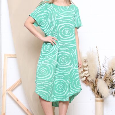 Green swirl pattern short sleeve dress