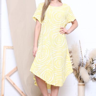 Yellow swirl pattern short sleeve dress