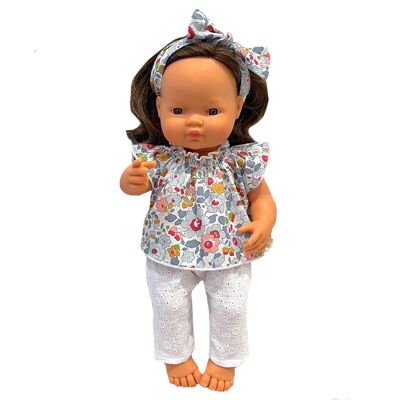 Outfit für Puppe: Hose, Liberty-Tunika, Stirnband
