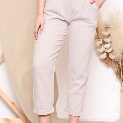 Pantaloni in lino beige con cintura