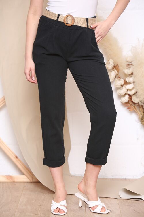 Black  linen trousers with belt