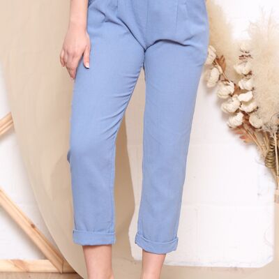 Blue  linen trousers with belt