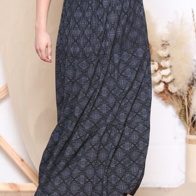 Black pattern maxi skirt with rope belt