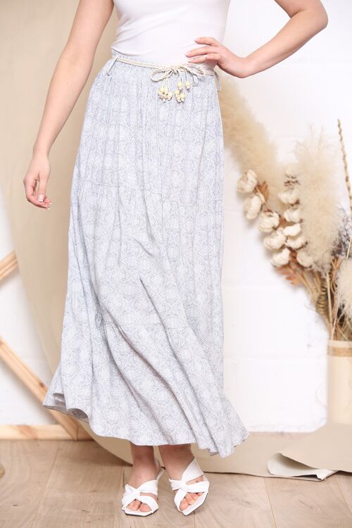 Grey pattern maxi skirt with rope belt
