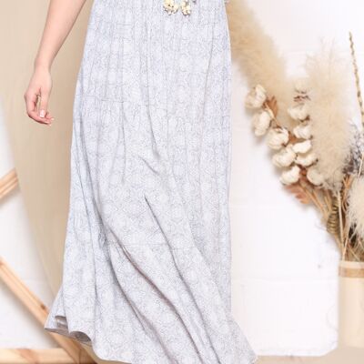 Grey pattern maxi skirt with rope belt