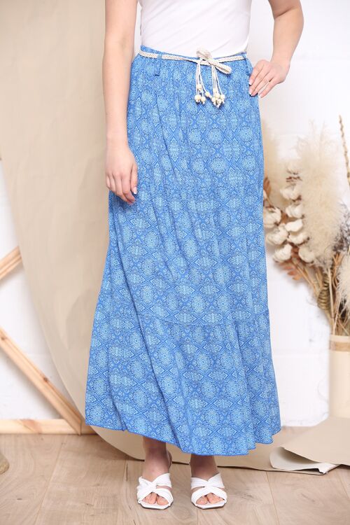 Royal Blue pattern maxi skirt with rope belt