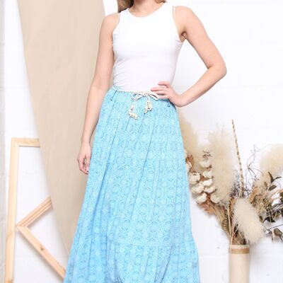 Sky pattern maxi skirt with rope belt