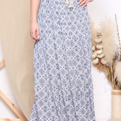 White pattern maxi skirt with rope belt