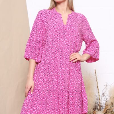 Vestido volantes estampado floral fucsia