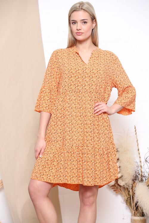 Orange floral print ruffled dress