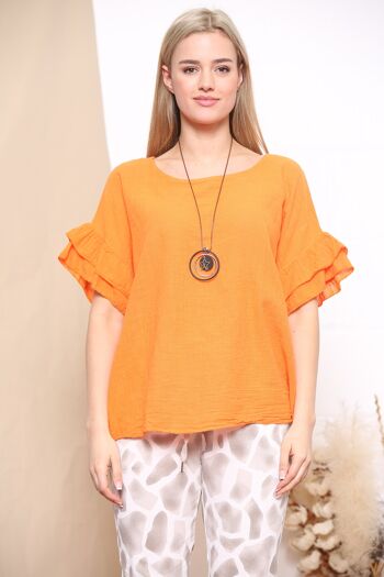 Top orange à manches volantées avec collier 4