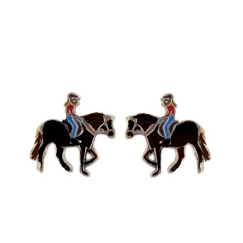 Schwarzes Pferd mit Mädchen Ohrstecker 925 Silber