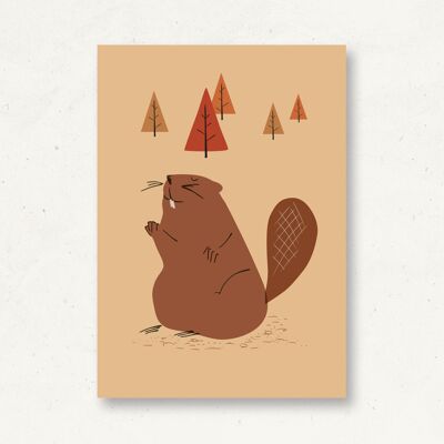 Cartolina animali della foresta castoro